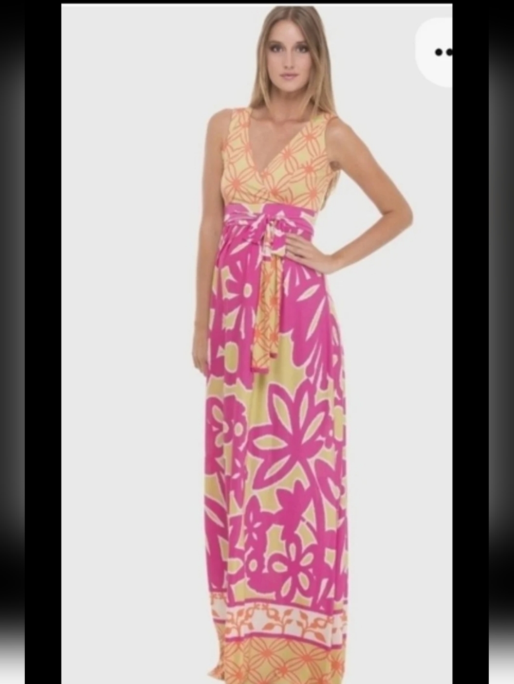 Olian V-Neck Maternity Maxi Mixed Floral Print Sleeveless Dress Size XS